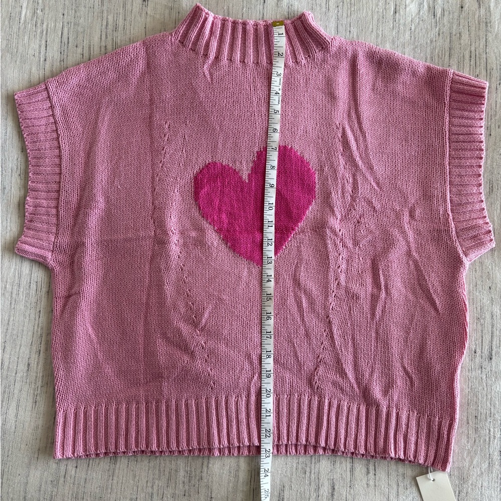 Pink Heart Knit Sleeveless Sweater Top - Picture 3 of 6